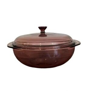 Vintage‎ Pyrex Casserole Dish Pot Cranberry 2 L Liter 2 Qt Quart Glass Lid 024